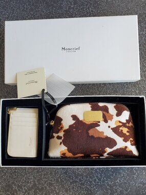Moncrief London ! Italian Leather, Cow hair vanity case and card holder  set